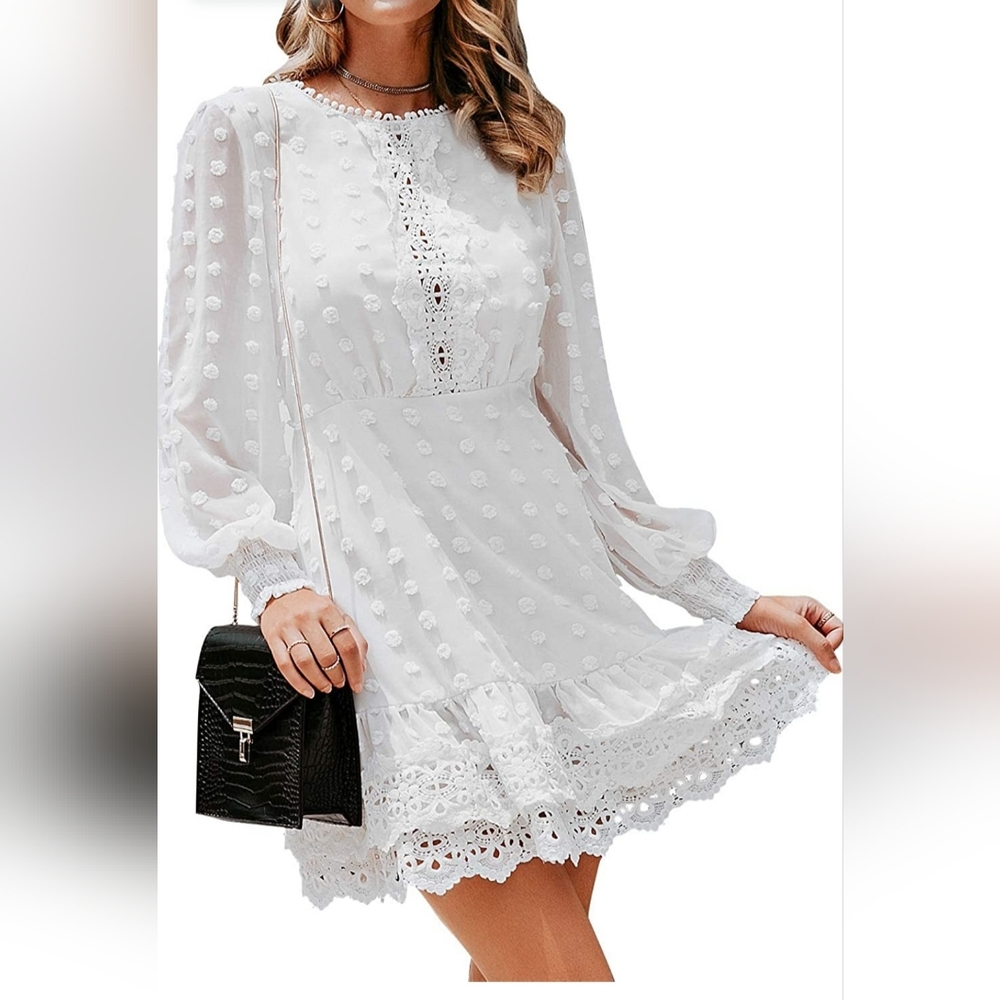 Miessial Long Sleeve Chiffon Lace Mini Dress size L